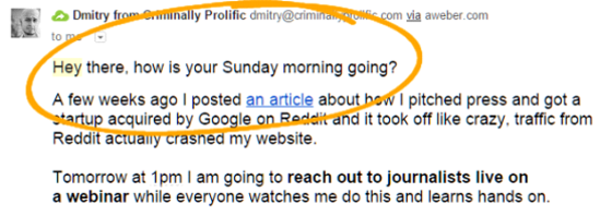 Example of an email, which enhances on writing like a friend