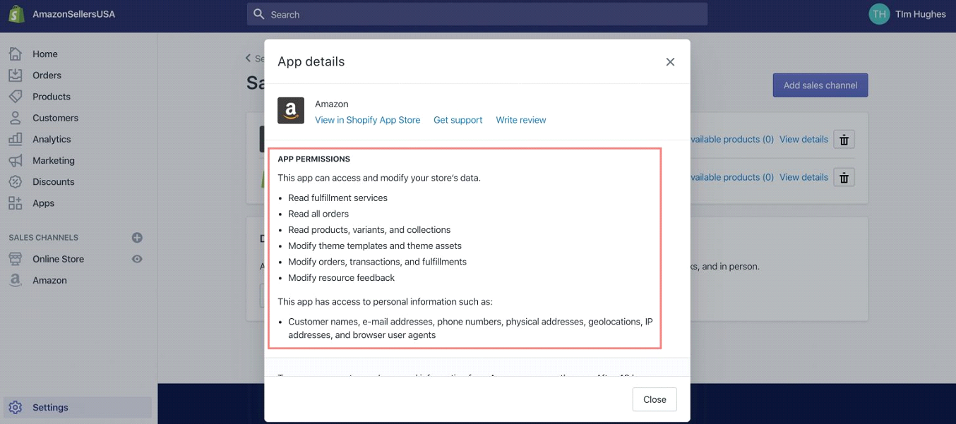 image of adding app details to your sales channel for Integrating Shopify with Amazon
