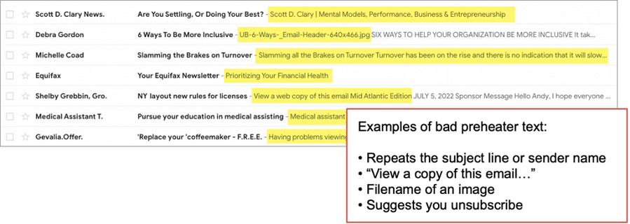 examples containing bas pre-header text
